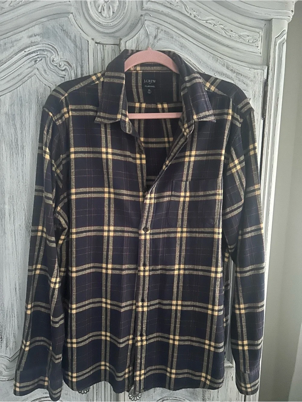 J. Crew Navy and Yellow Plaid Button-Down Shirt